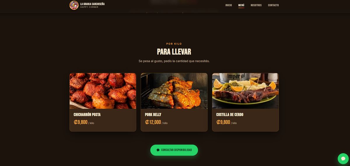 Menú para llevar con precios por kilo