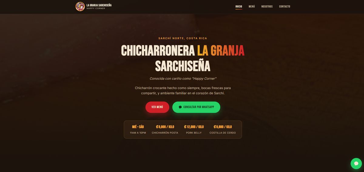 Página de inicio de Chicharronera La Granja Sarchiseña
